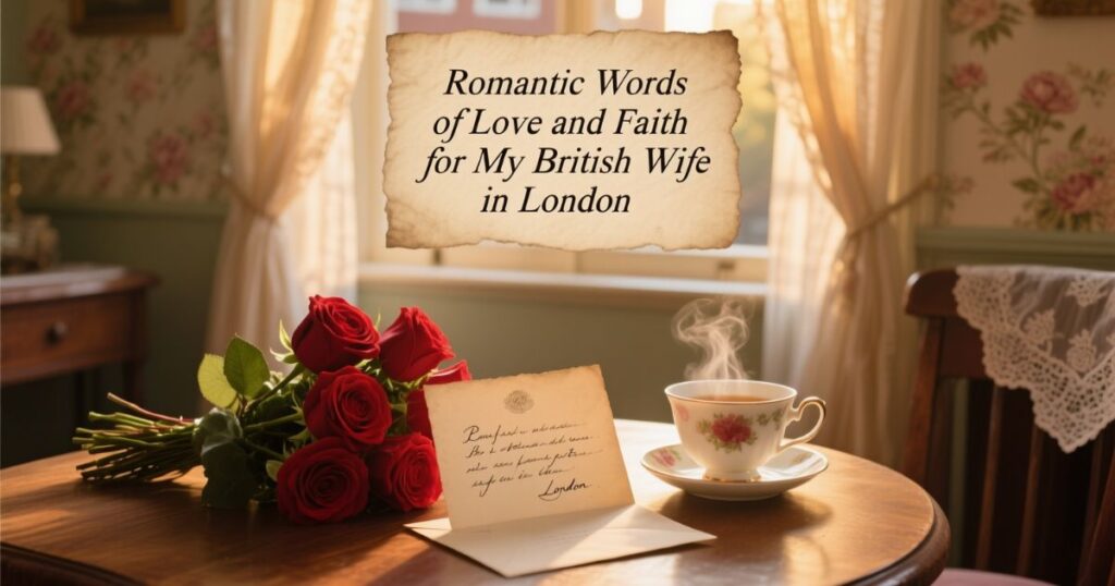 Romantic words of love and faith for my British wife in London to express devotion and care.
