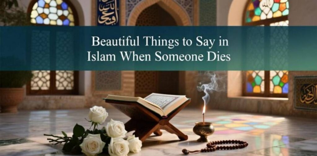 Beautiful Islamic phrases and comforting words to say when someone passes away, offering peace and condolences.