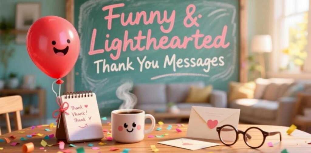 Collection of funny and lighthearted thank you messages to share gratitude with humor and a smile.