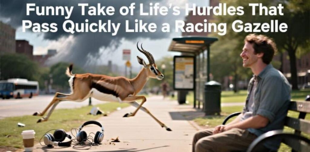 Humorous perspective on life’s challenges that pass quickly, like a fast-moving gazelle.