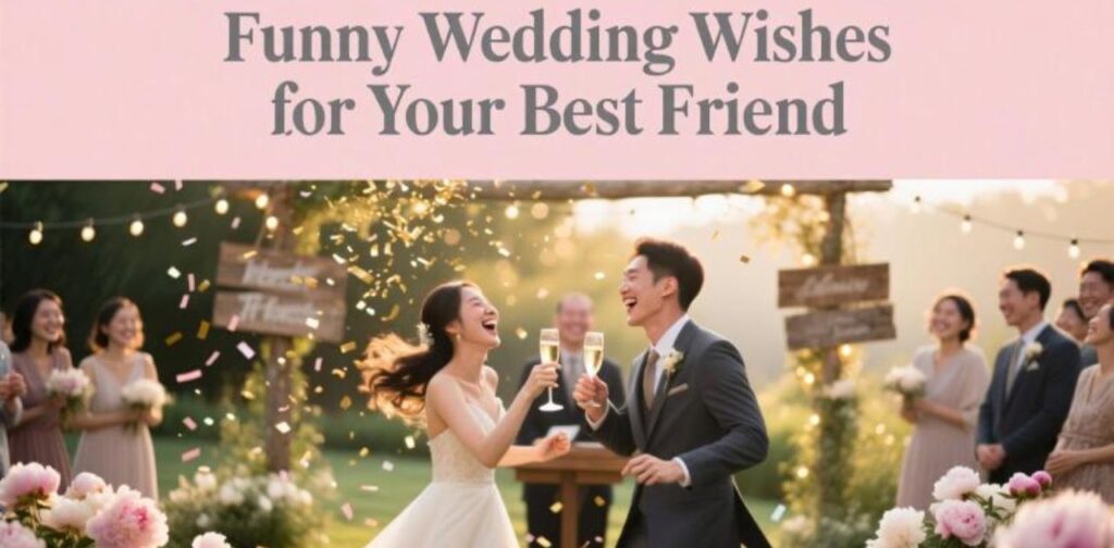 Funny wedding wishes to celebrate your best friend’s big day with laughter and joy.
