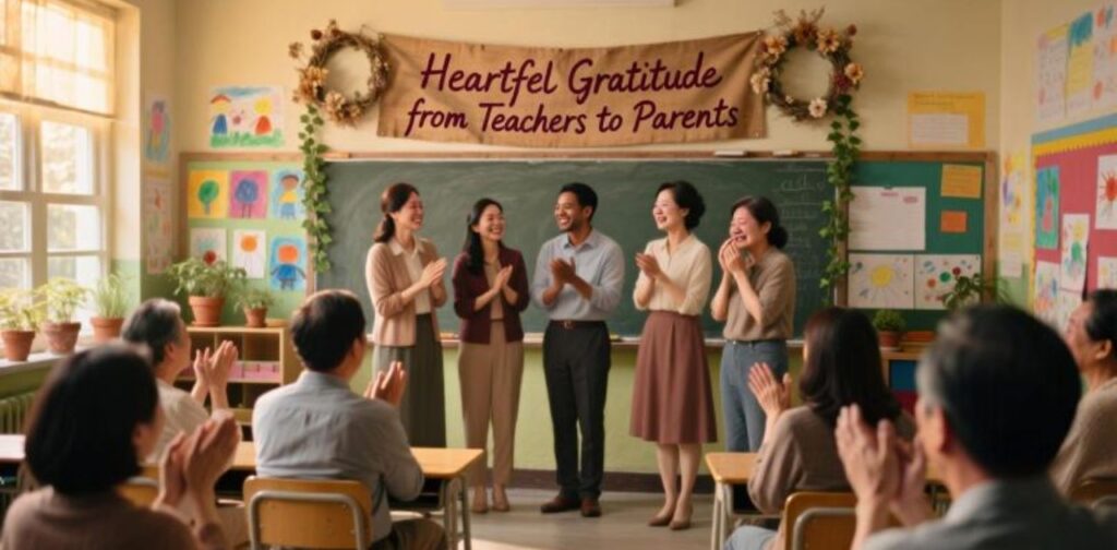 Heartfelt gratitude messages from teachers to parents appreciating support, encouragement, and collaboration in children’s education.