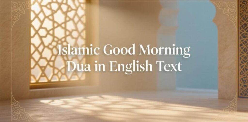 Beautiful Islamic good morning dua in English text with prayers and blessings to start the day.