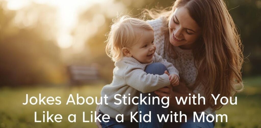 Funny jokes about sticking with you like a kid with mom – playful, lighthearted love and humor quotes.