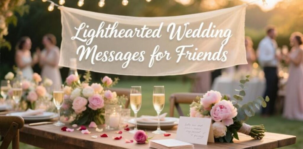 Lighthearted wedding messages for friends filled with humor, joy, and cheerful wishes to celebrate their special day.