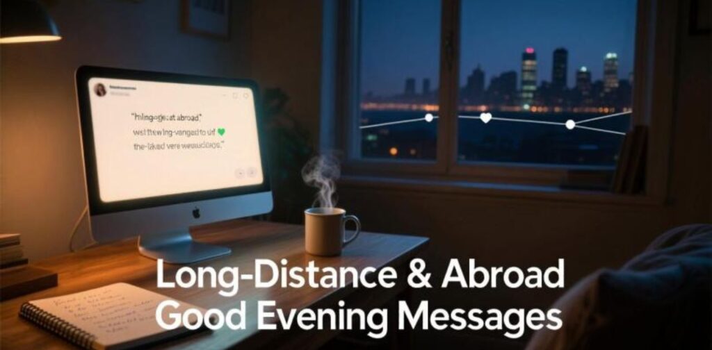 Romantic and thoughtful good evening messages for long-distance relationships and partners living abroad.