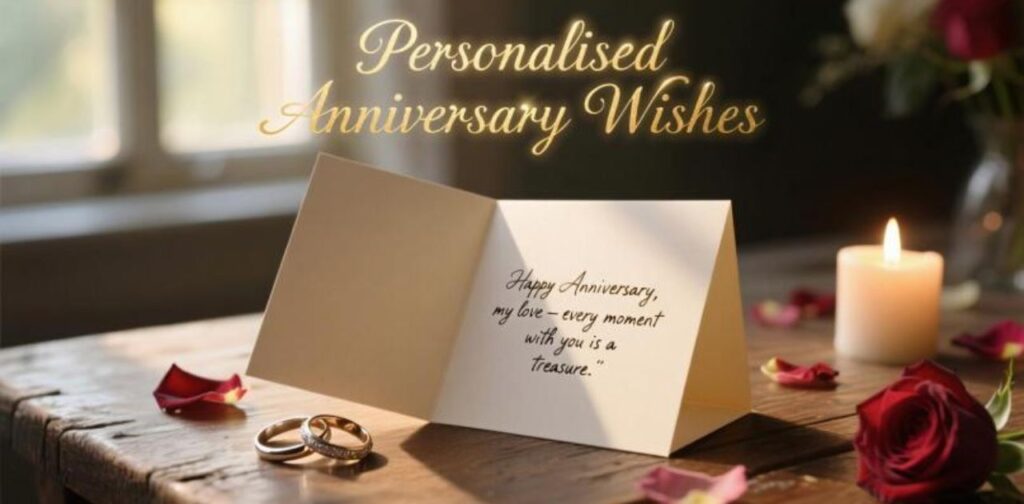 Personalised anniversary wishes with custom messages to make celebrations more special and memorable.