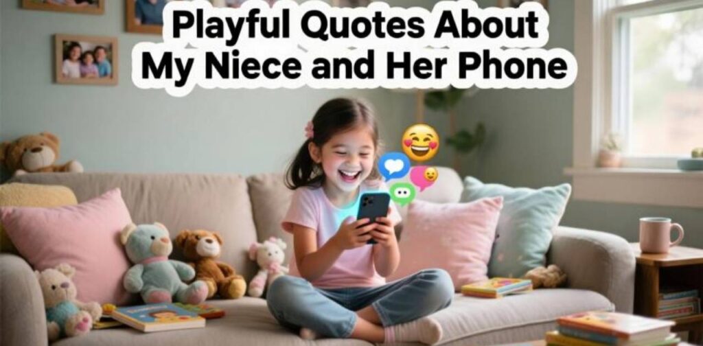 Playful and funny quotes about a niece and her love for her phone, highlighting humor and affection.
