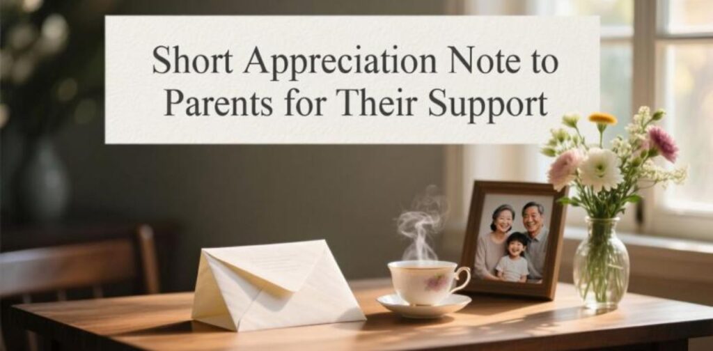 Short appreciation note to parents expressing gratitude for their love, care, and constant support.