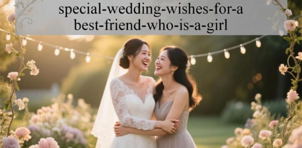 Heartfelt and special wedding wishes for a best friend who is a girl, celebrating her big day with love, joy, and blessings.