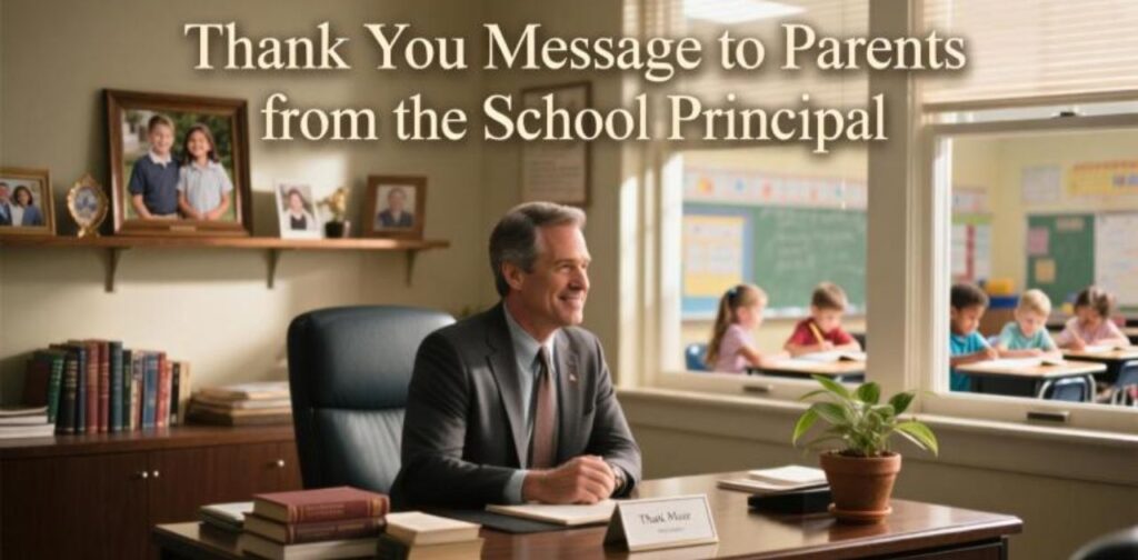 Thank you message to parents from the school principal, expressing gratitude for their support and involvement in students’ education.