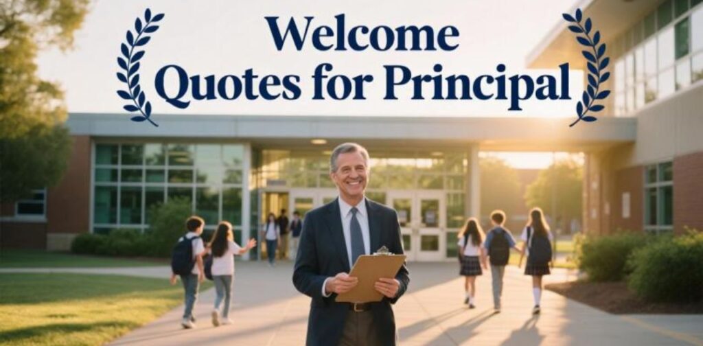 Inspirational welcome quotes for principal highlighting respect, gratitude, and warm greetings.