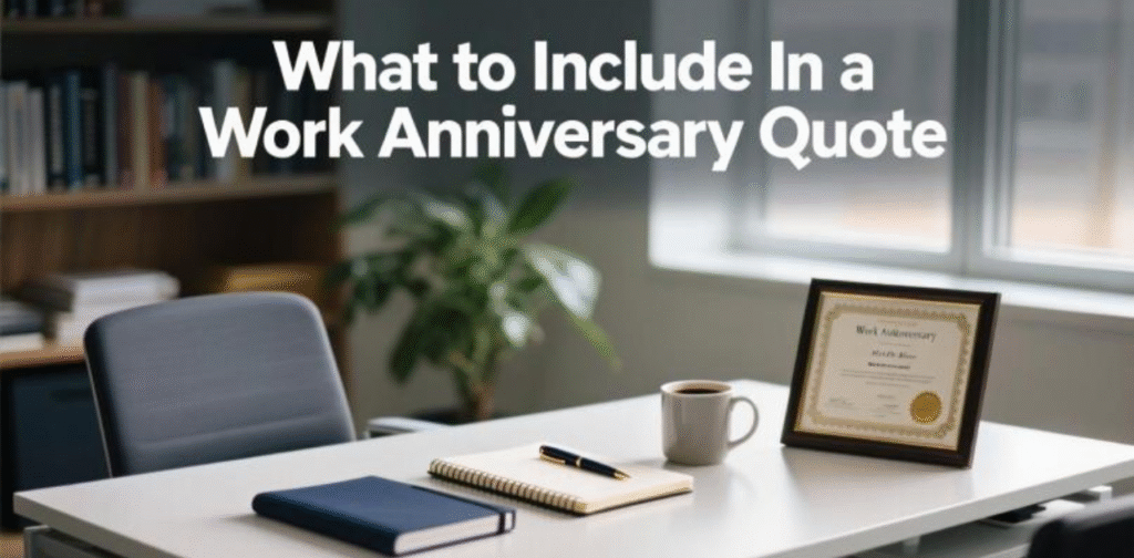 Essential elements to include in a work anniversary quote for celebrating milestones and appreciating achievements.